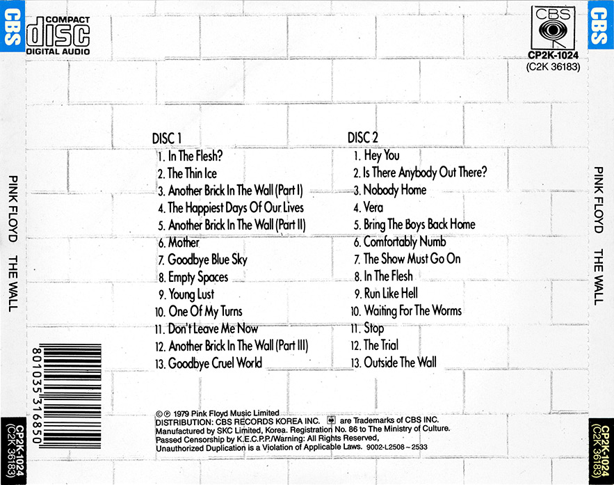 pink floyd the wall album song list